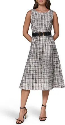 DKNY Sleeveless Tweed Midi Dress in Crm/bk/gre at Nordstrom, Size 12