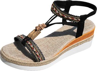 Generic Thick Soled Wedge Heeled Womens Shoes Fashionable Braided Straps Cute Sandals for Women Casual Bohemian Platform Sandals Wedge Sandal Dressy Summer (7