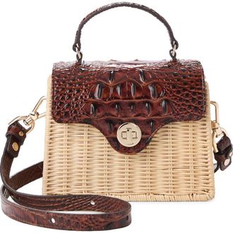 Brahmin Liliana Croc Embossed Leather & Wicker Top Handle Bag in Pecan at Nordstrom
