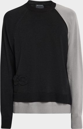 Yohji Yamamoto Mens Two-Tone Knit Embossed Logo Crewneck Sweater