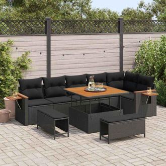 vidaXL Vidaxl - Conjunto De Sof&aacute; De Jard&iacute;n Manual 9 Pcs Negro 100 X 100 X 71 Cm