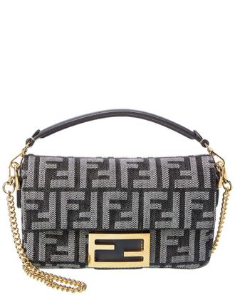 Fendi Fendi Baguette Mini Ff Denim & Leather Shoulder Bag