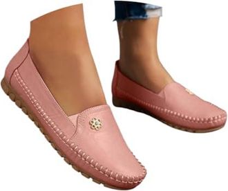 Generic Mocassins orthop&eacute;diques d&eacute;contract&eacute;s &agrave; enfiler en cuir pour femme - Chaussures basses confortables - Plateforme l&eacute;g&egrave;re - Bout rond - Chaussures de tra