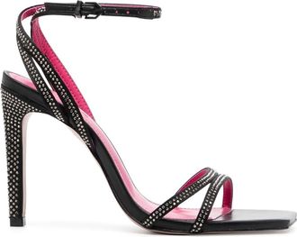 Schutz 105mm leather crystal-embellished sandals - women - Polyurethane/Calf Leather/Calf Leather/Calf Leather/Fabric - 34 - Black