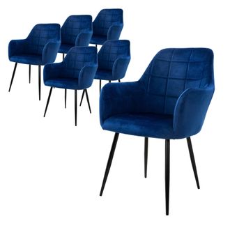 ML Design Ml-design - Ecd Germany Juego De 6 Sillas De Comedor Con Respaldo Y Reposabrazos Azul Oscuro Asiento De Terciopelo Tapizado Sill&oacute;n Con Patas De Metal 