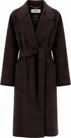 Elisabetta Franchi Knee-Length Notched Lapel Wool Wrap Coat