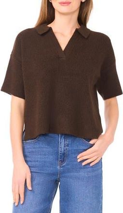 1.State Short Sleeve Johnny Collar Sweater in Chocolate at Nordstrom Rack, Size X-Large