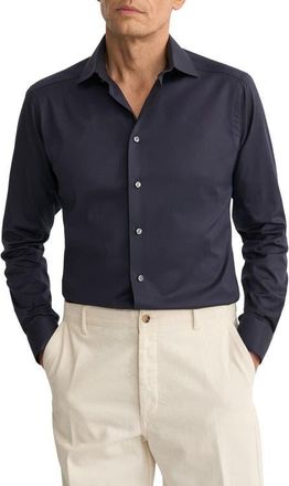 Eton Slim Fit Solid Navy Cotton Twill Dress Shirt at Nordstrom, Size 14.5