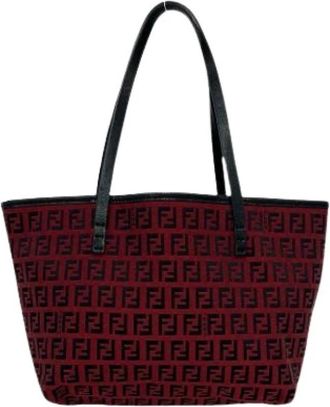 Fendi Pre-owned Canvas Tote Bag - Dames - Vintage Shopper - Rood - ONE Size - Leer - Vintage