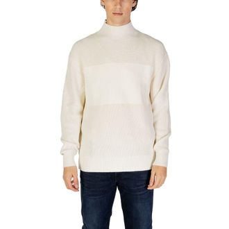 Calvin Klein Jeans Mens Mock Neck Sweater Ribbed Knit - Ivory Cotton - Size EU 48 (Mens)