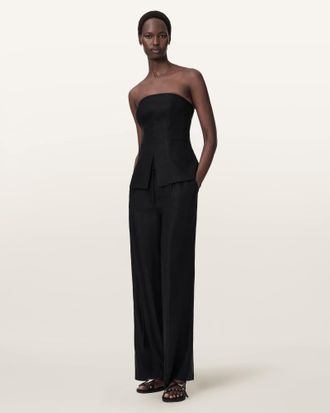 AllSaints Viscose/Linen Charley Bodycon Fit Linen Blend Bodice, Size: UK 14/US 10