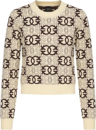 Pinko Gypsies Cropped Knit - Dames - Ronde hals truien - Beige - M - Leer - Truien & Vesten