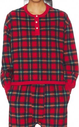 The Great. Plush Fleece Henley Sleep Sweatshirt In Cedarwoods Plaid