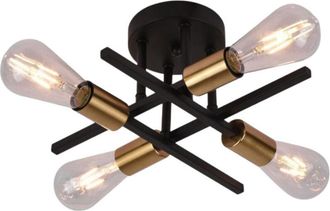 Trade Shop Trade Shop - Techo Techo Luz De Dise&ntilde;o Industrial Moderno Negro Negro 4 L&aacute;mpara Soporte E27 Pn-16