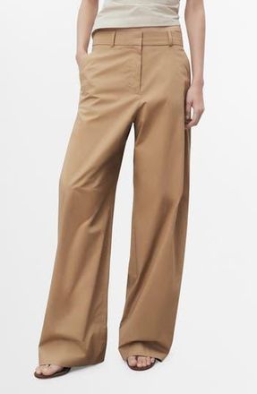 Mango Stretch Cotton Wide Leg Pants in Medium Brown at Nordstrom Rack, Size 0