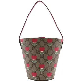 Gucci Childrens Bucket Gg Coated Canvas With Applique Brown Canvas Handbag (Pre-Owned)