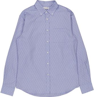 Ferragamo Ferragamo Mens Blue Oxford Cotton Monogram Shirt