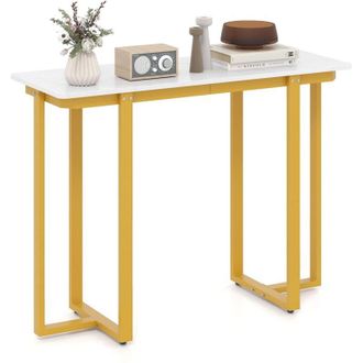 Costway Tavolo Consolle, Tavolo dIngresso Moderno in Marmo Finto con Telaio Geometrico in Metallo, Tavolo Stretto per Soggiorno, Corridoio e