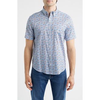 Johnston & Murphy Logan Print Short Sleeve Button-Up Shirt in White Multi Mini Lab at Nordstrom, Size Xxx-Large