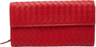 Bottega Veneta Red Color Leather Long Wallet (Bi-Fold) (Pre-Owned)