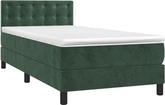 vidaXL Vidaxl - Cama Box Spring Colch&oacute;n Y Led Terciopelo Verde Oscuro 100x200cm