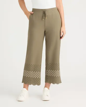 Ellen Tracy Womens Cropped Pant with Scallop Eyelet Hem