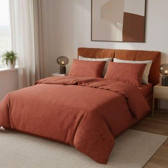 OEM Juego De Cama King Size - 1 Funda N&oacute;rdica 240 X 220 Cm + 2 Fundas De Almohada 60 X 60 Cm - 100% Algod&oacute;n Reforzado - Rojo Ladrillo