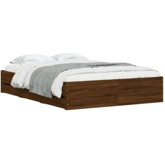 vidaXL Cama Con Cajones Madera De Ingenier&iacute;a Marr&oacute;n Roble 135x190 Cm Vidaxl
