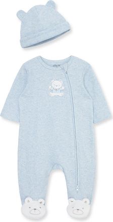Little Me Blue Bear Embroidered Cotton Rib Footie & Hat Set at Nordstrom, Size Newborn