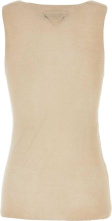 Prada Womens Ribbed Cotton Tank Top Beige Sweater