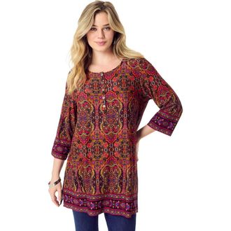 Roaman's Henley Ultra Drape Tunic in Multi Medallion Border at Nordstrom, Size 12