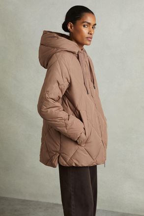 Reiss Thea Mink Neutral Quilted Puffer Coat, S, Brown