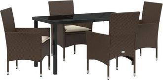 vidaXL Garden Dining Set with Cushion 5 pcs Brown Poly rattan Vidaxl