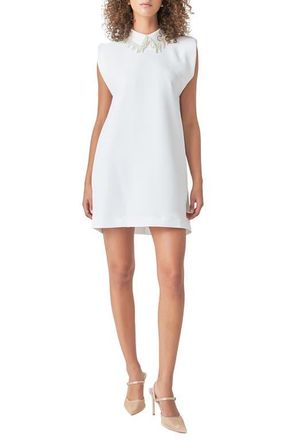 endless rose Imitation Pearl Fringe Mini Shirtdress in White at Nordstrom, Size X-Small