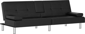vidaXL Sofá cama con portavasos cuero sintético negro Vidaxl