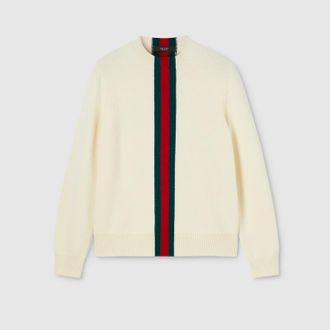 Gucci Knit Wool Sweater With Web Intarsia, Size XXXL, White, Ready-to-wear
