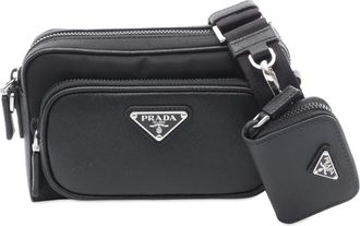 Prada Borsa a spalla in Re-Nylon e pelle Saffiano 2013-2025 - Nero