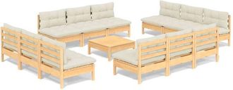 vidaXL Muebles De Jard&iacute;n 13 Piezas Cojines Madera De Pino Color Crema Vidaxl