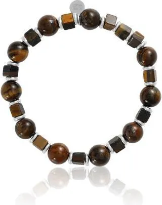 Lucky Brand Mens Tiger Eye & Hematite Beaded Stretch Bracelet in Brown at Nordstrom, Size 8.75