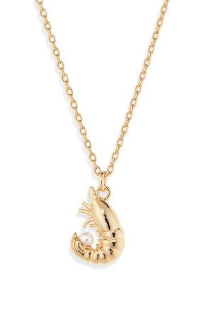 Estella Bartlett Shrimp Faux Pearl Pendant Necklace in Gold at Nordstrom