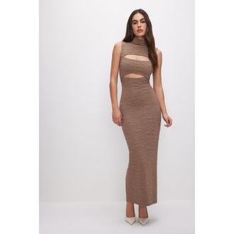 Good American Womens Scrunchie Peek-A-Boo Maxi Dress | Putty, Size Medium | Good American by Khlo&Egrave; Kardashian