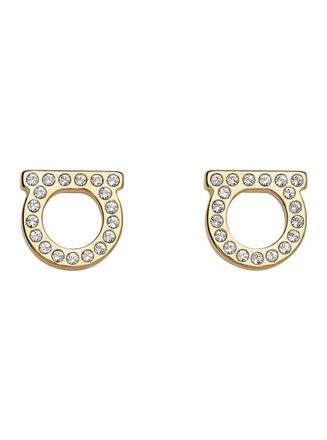 Ferragamo Golden Gancini Crystal Stud Earrings