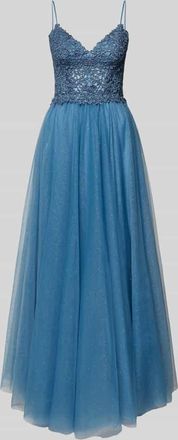 Mascara Abendkleid mit Spitzenbesatz in Blau, Gr&ouml;&szlig;e 36