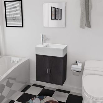vidaXL Conjunto De Mueble Y Lavabo 3 Piezas Negro Vidaxl
