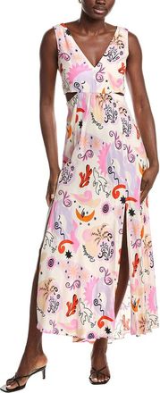 Maje Cutout Waist Silk Maxi Dress