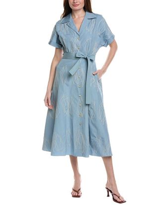 Lafayette 148 New York Embroidered Notch Lapel Shirtdress