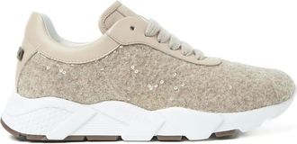 PESERICO Leren sneakers verfraaid met pailletten - Beige