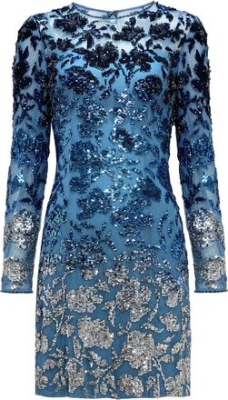 Jenny Packham Jazz mini-jurk verfraaid met pailletten en bloemenpatroon - Blauw