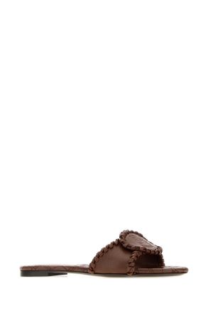 Burberry Womens Chocolate Leather Slippers Saddlebrown Flat Shoes