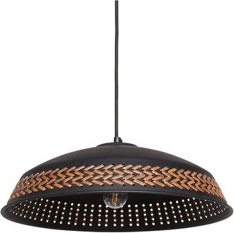 Beliani Lámpara colgante de hierro pantalla cúpula contemporánea piel sintética negro Minillas